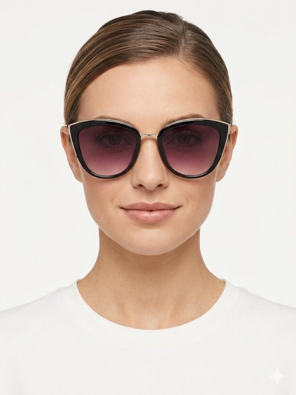 New York & Company Women's Womens Black/Gold Cat Eye Sunglasses NWT